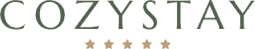 Image of the Cozystay logo, featuring the brand name in uppercase letters and five gold stars beneath it, reminiscent of the quality found in top hotels in London.