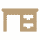 Simple brown icon of a desk with two drawers on the right side, set against a light gray background.